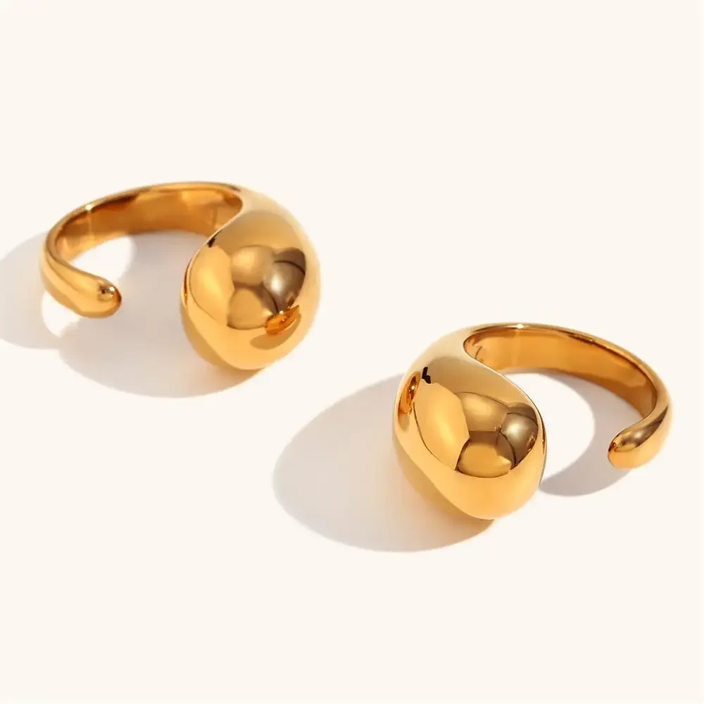 Кольцо женское из нержавеющей стали с полированным камнем в виде капли воды