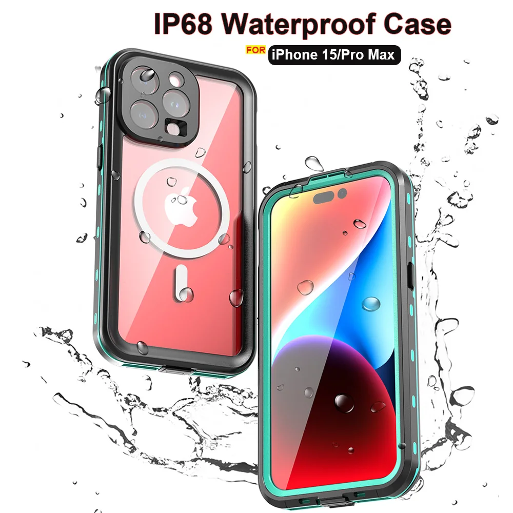 

For iPhone 15 Pro Max iPhone 15 Waterproof Phone Case IP68 Magnetic Cover Outdoor Diving Underwater Swiming Capas PET Film Funda