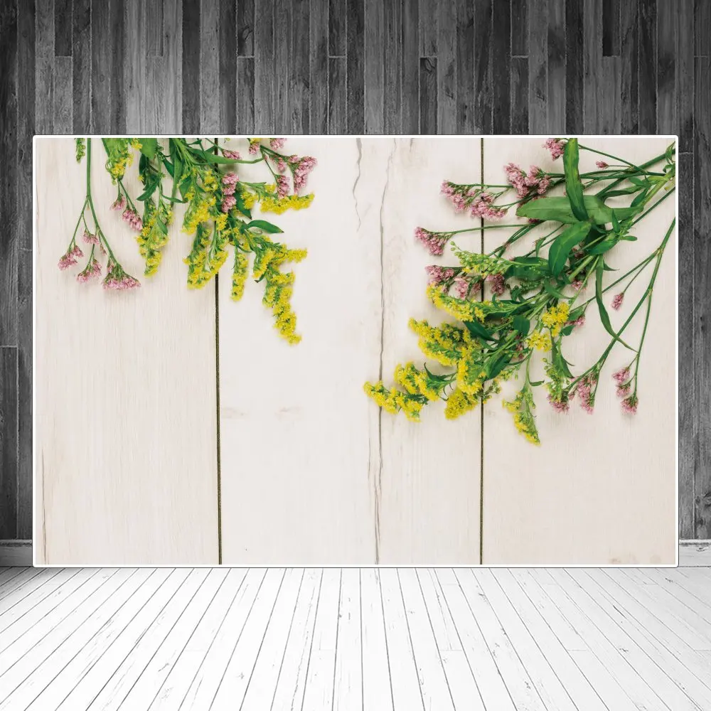 

Spring Yellow Floral Bouquet Photography Backdrops Decors Grunge Wooden Board Custom Children Photozone Photo Backgrounds Props