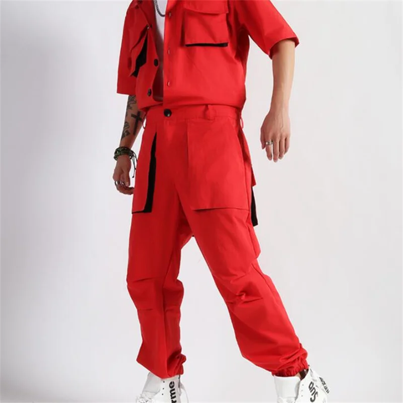 Рубашка мужская сиамская красная с коротким рукавом в стиле ретро | Мужская