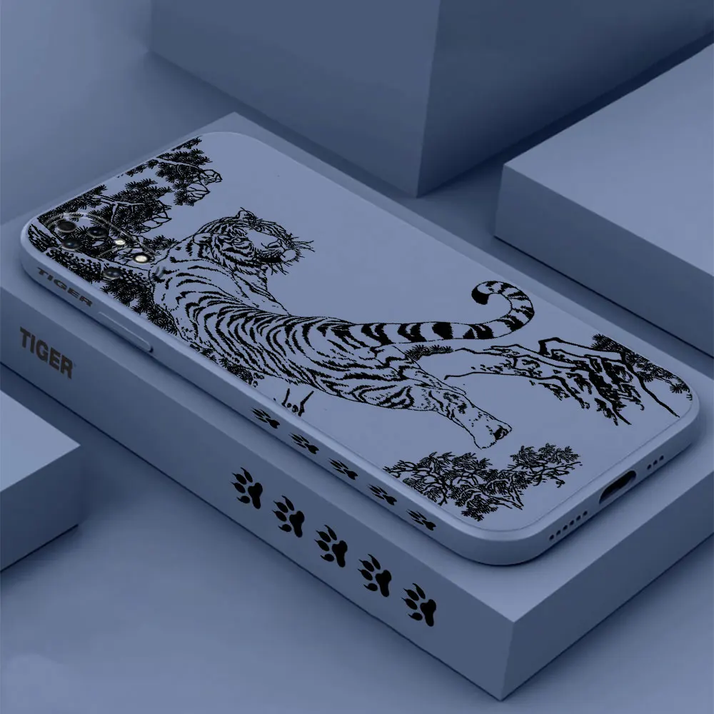 Black Ink And Wash Tiger Phone Case For Huawei P60 P50 P40 P30 P20 Mate 50 40 30 20 20X 10 Colour Liquid Silicone Cover Funda