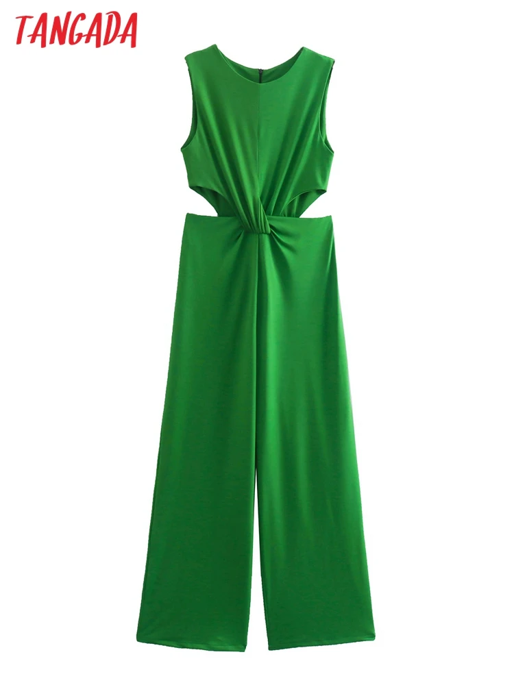 Комбинезон Tangada женский с бантом повседневный зеленый Ромпер без рукавов