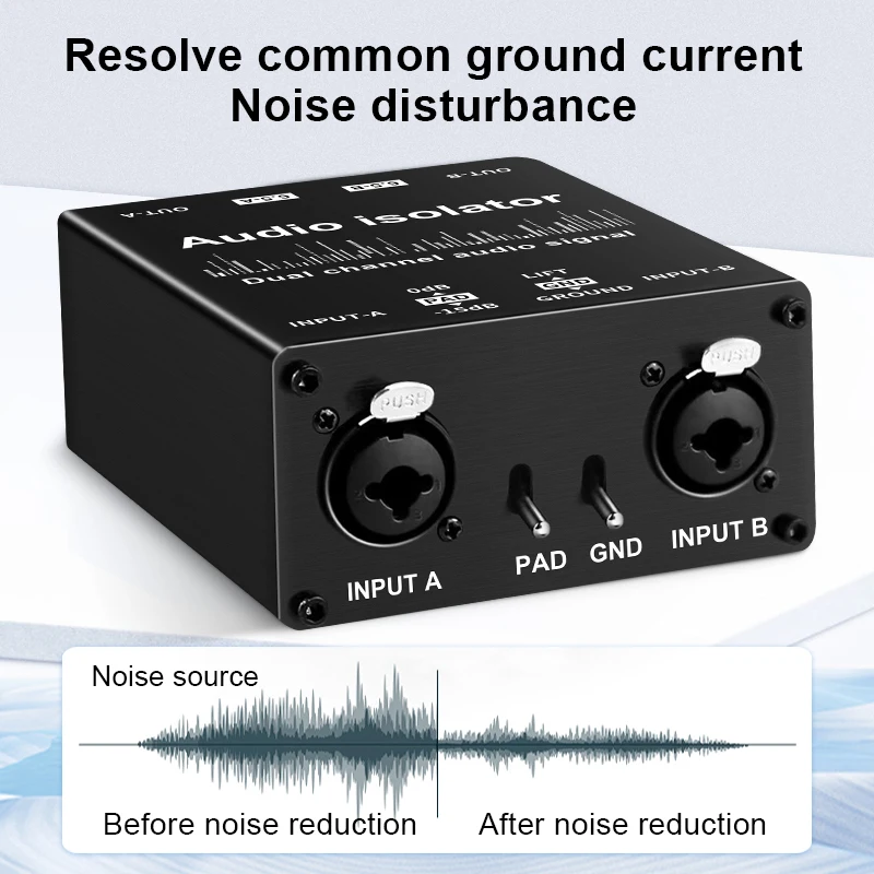 Фото Двухканальный пассивный генератор шумоподавления XLR/RCA/TS/TRS, профессиональный изолятор земляных петель и фильтр шума Pro X2 для автомобильной аудиосистемы и прямых трансляций №4