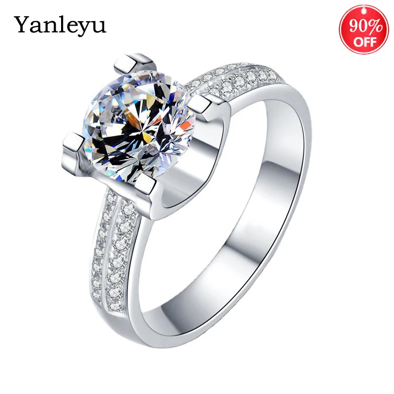 

Yanleyu 925 Silver Color Wedding Rings for Women Dazzling Cubic Zirconia Luxury Lady Accessories Trendy Delicate Bridal Jewelry