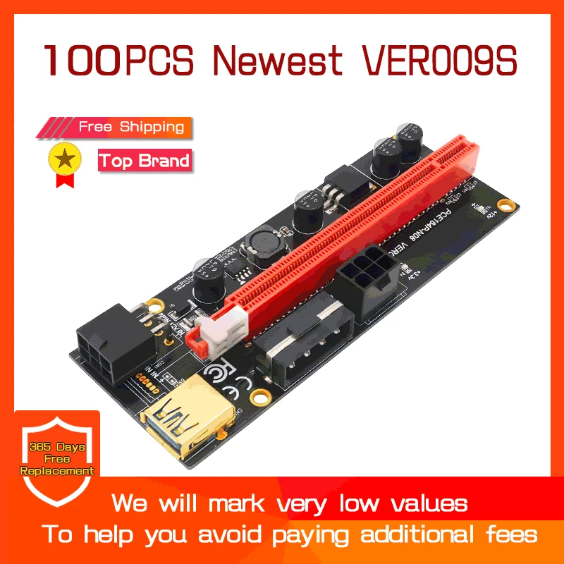 

100Pcs VER009S USB 3.0 PCI-E Riser 009S PLUS 009C PLUS Express 1X 4x 8x 16x Extender Adapter Card SATA 15pin to 6 pin Power