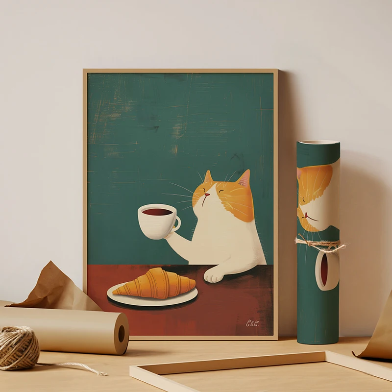 Японский Стиль Забавный Постер С Котом-настенная Художественная Печать На