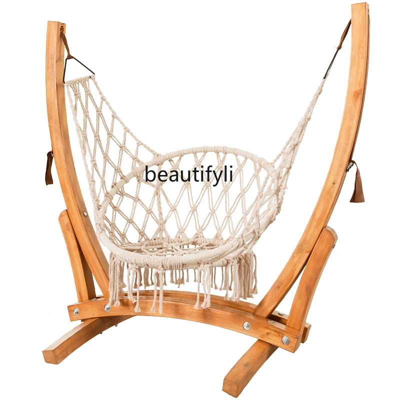 

Swing Indoor Home Outdoor Cradle Chair Courtyard Basket Solid Wood Bracket Rocking Chair Leisure Single Glider furniture