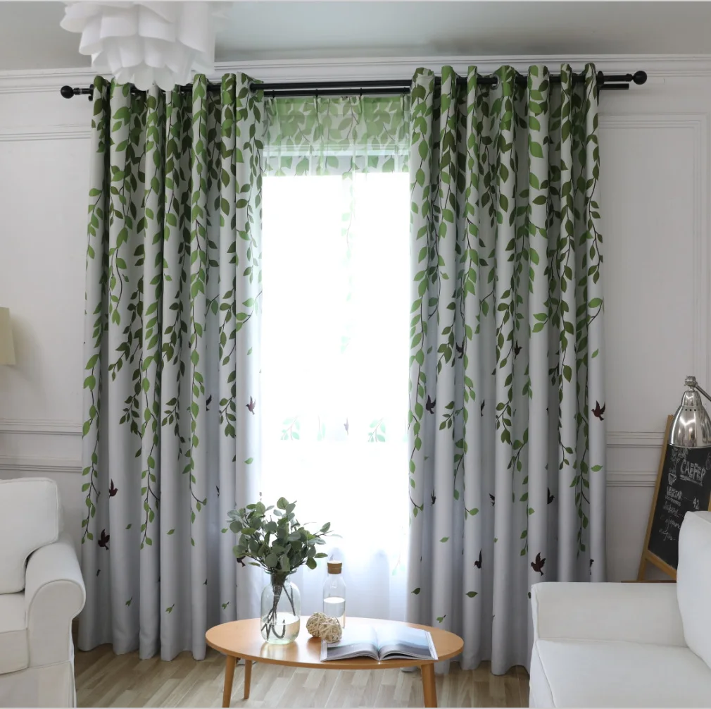 

Fresh green curtains living room dining room balcony bedroom children's room bay window blackout digital printing pastoral style