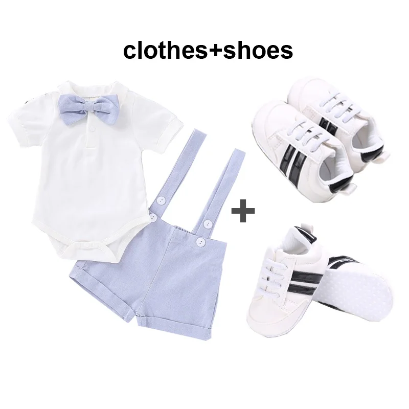 Baby Clothes Boy First Birthday Cake Smash Outfit Gentleman Suit Set with Shoes Summer  Romper  Suspender Pants Wedding