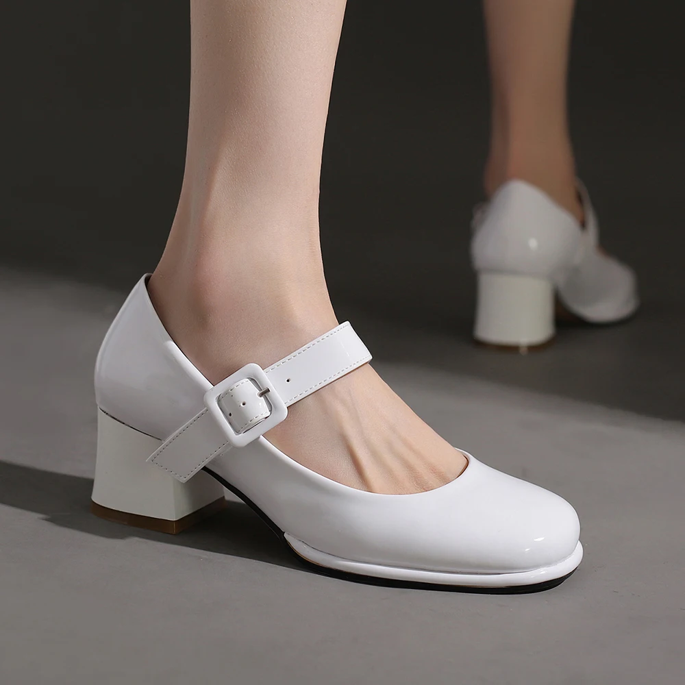 Spring High Heels Women Shoes 2023 New Thick Mary Janes Lolita Pumps Fashion Ladies PU Leather Sandals Casual Black Zapatillas