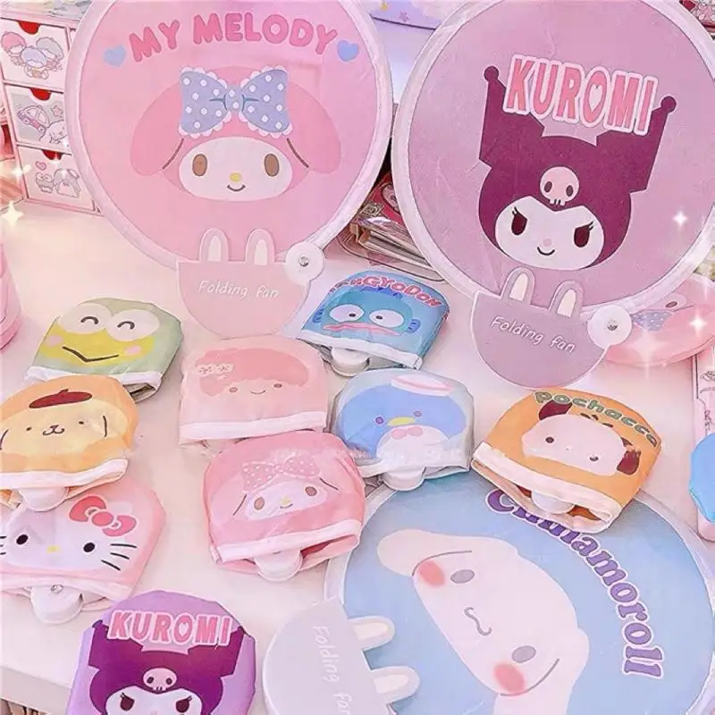 

Hello Kitty Pochacco Foldable Circular Fan Cinnamoroll Kuromi Sanrio Super Cute Student Portable Go Out Fan Children Summer Gift