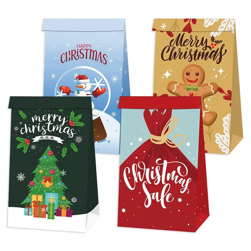 

12Pcs Xmas Ornaments Christmas Kraft Paper Bags Candy Cookies Snack Bags Merry Xmas New Year Party Gift Wrapping Bags Decoration