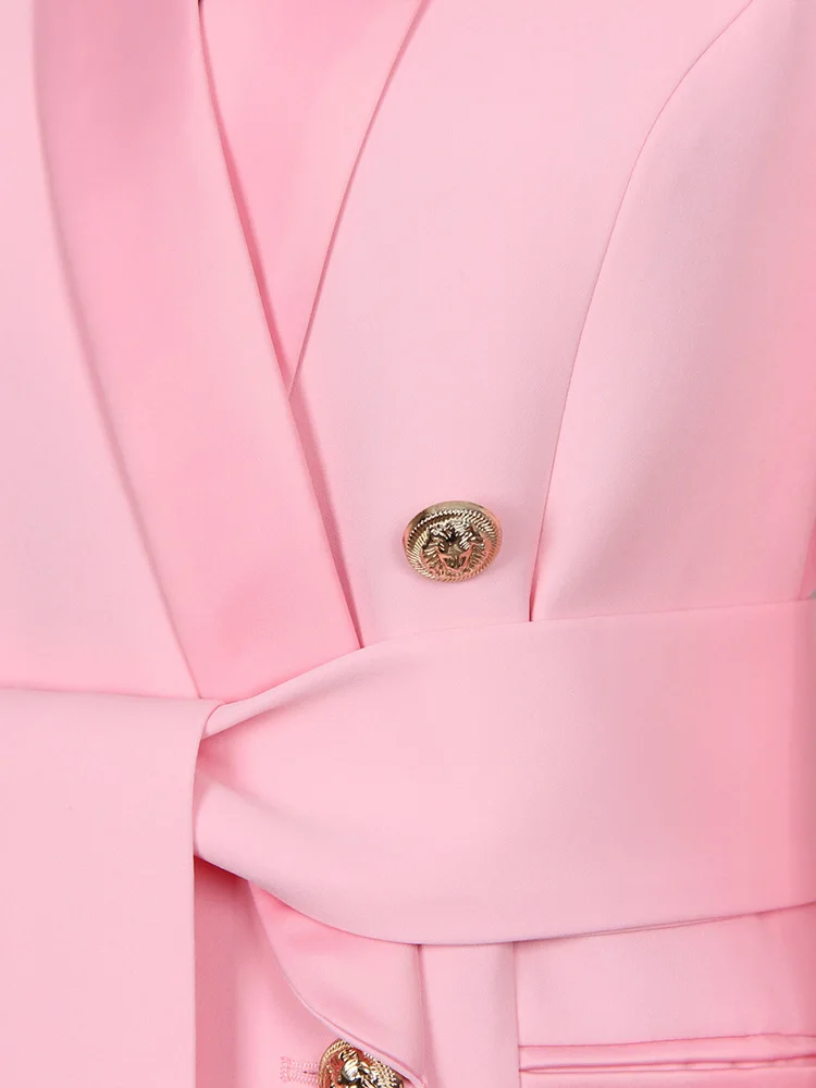 ZJYT Elegant Pink Blazers for Women Jacket Coat Autumn Winter Shawl Collar Office Party Black Outerwear Double Breasted Buttons