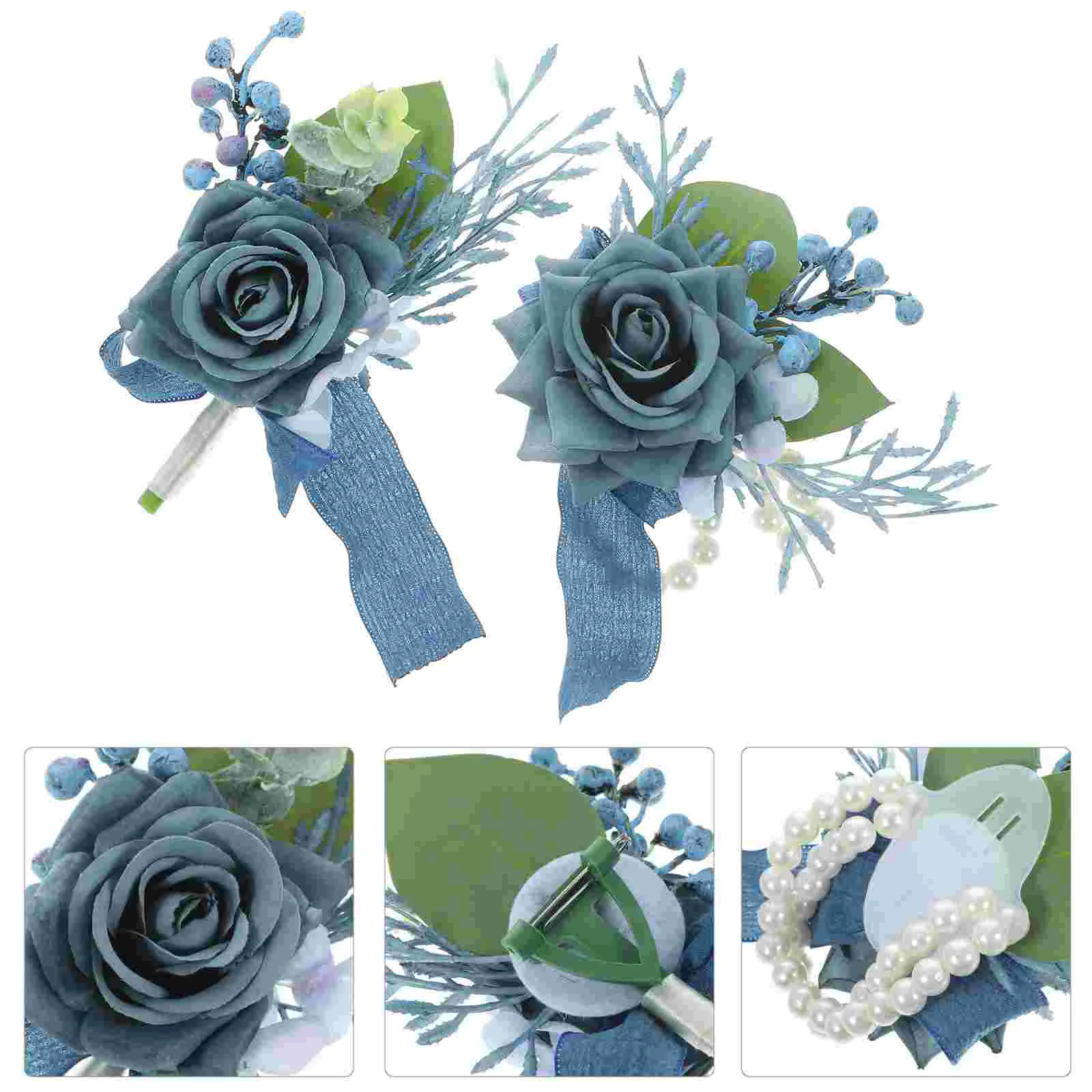 

Corsage Decoration Navy Blue Rustic Wedding Hand Flowers Celebration Accessories Fake Bracelet Prom Wrist Plastic Wristlet