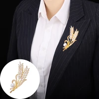 wheat ear brooch pearl rhinestones metal brooch suit pins fashion clothing accessory jewelry for women men party collar pins