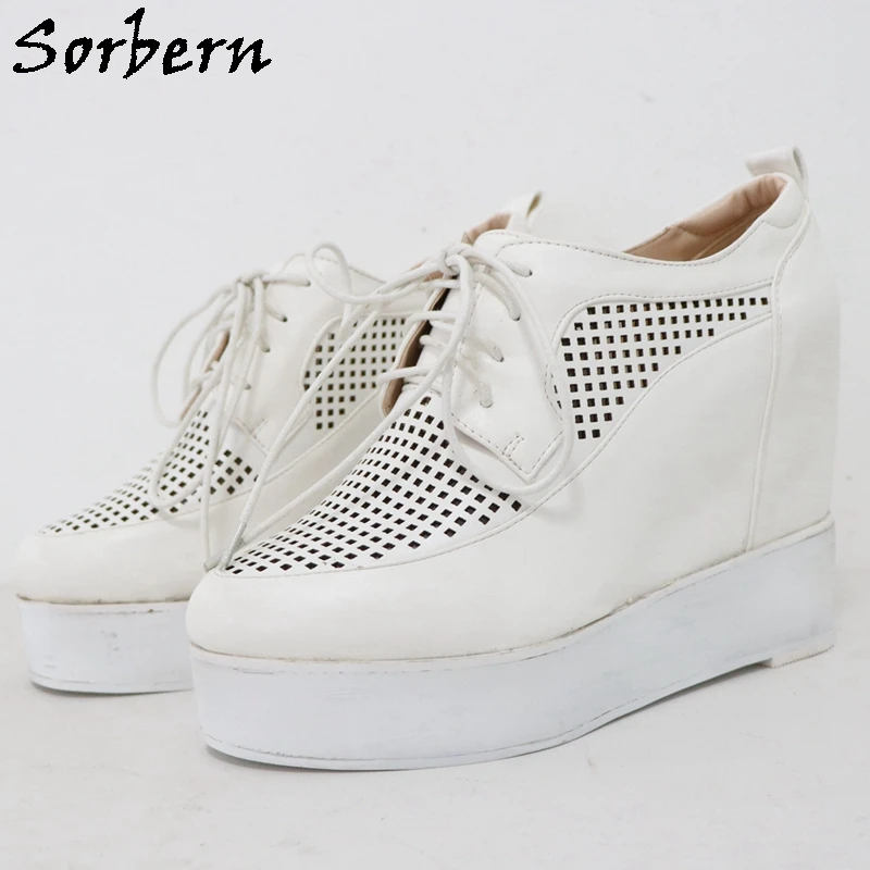 

Sorbern Custom Wedge Shoes Women Size 42 Breathable Hollow Shoes High Heel Sneakers Mid Heels Height Unisex Shoes Multi Colors