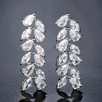 new exquisite white color leaf cubic zircon dangle earrings for womens fashion jewelry wedding party accessories