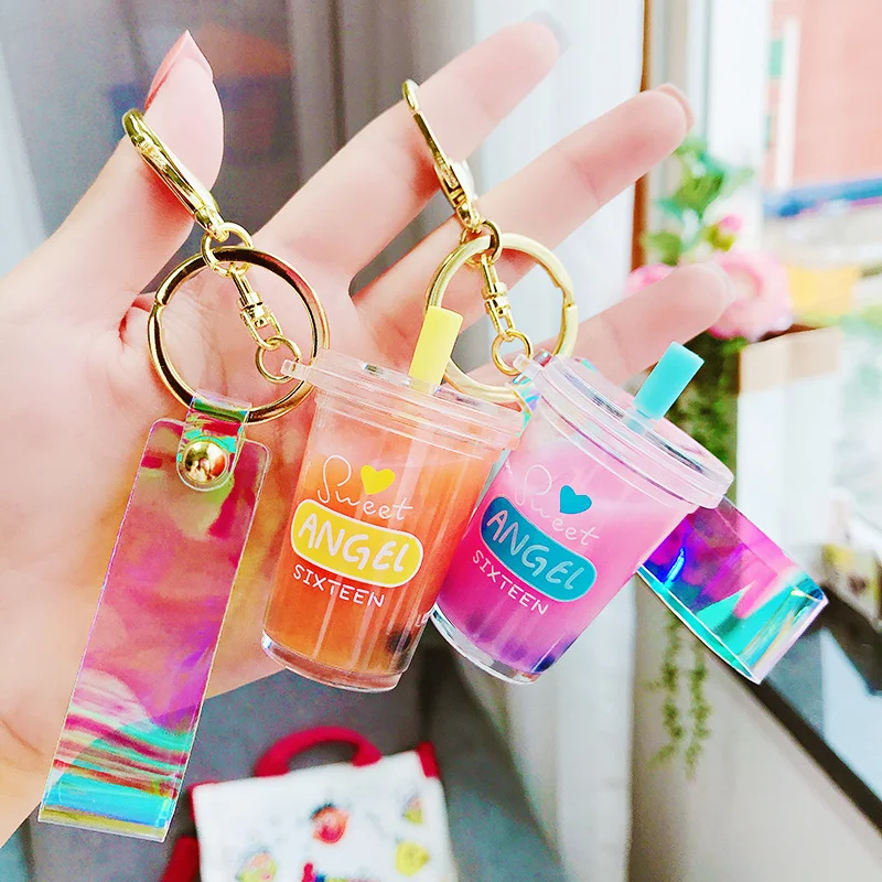 

Creative And Cute Pearl Milk Tea Keychain Network Red Tide Language Cartoon Keychain 열쇠고리 Student Trendy Gifts Decompression Toy