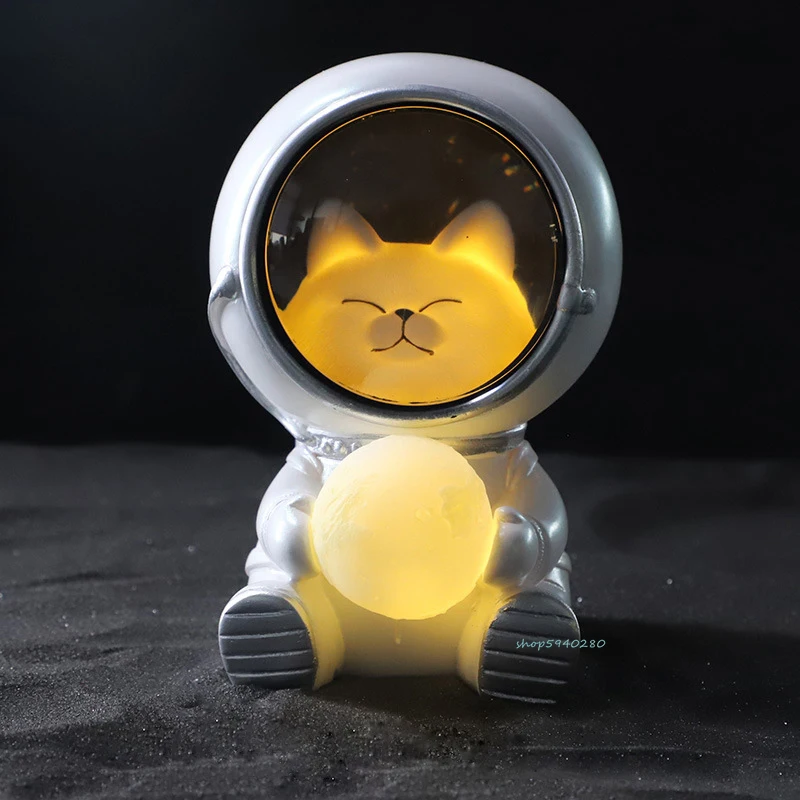 Astronaut Night Light Cartoon Cat Dog Bear Space Moon Bedside Decor Desk Lamp Children Kid’s Gift Resin LED |