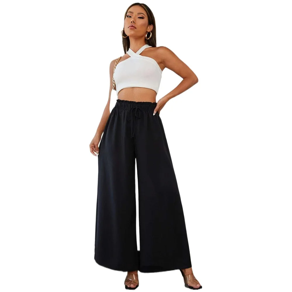 

Europe And America Women's 2023 New Versatile Casual Pants With Elastic Waist Temperament Commuter Wide Leg Pants