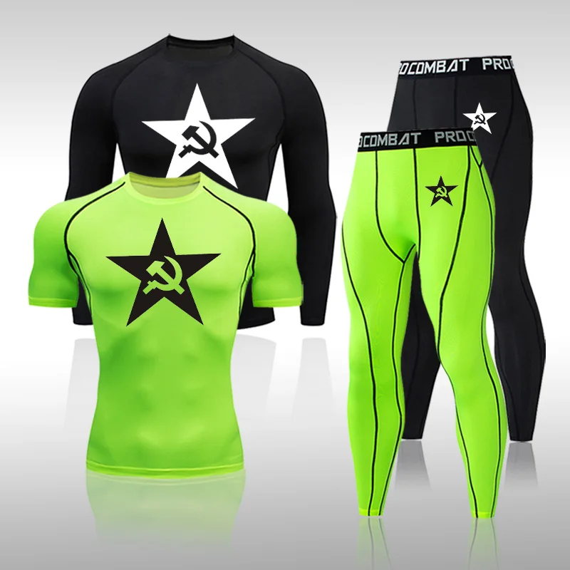 

Мужской комплект из 2 предметов, спортивный костюм для бега, Рашгард для ММА, Мужская быстросохнущая спортивная одежда, компрессионная одежда, тренировочный комплект рубашек