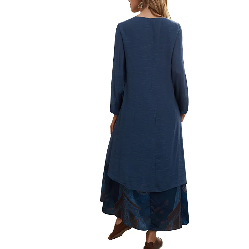 New Abaya Muslim Women's Robe Simple Fashion Fake Two-Piece Style Print Long Dress Dubai Arab Islam Femme Elegant Casual  Dress