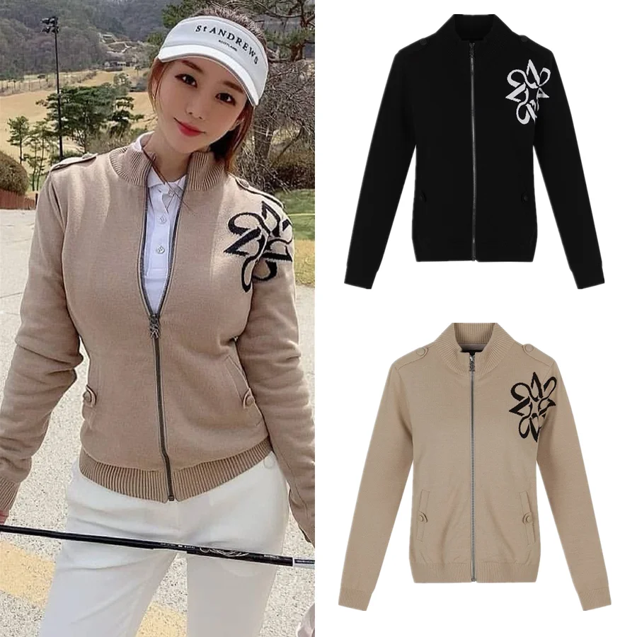 

new autumn winter golf knit jacket outwear for women ladies golf wear sweater knitwear with windproof fabric inside warm stretch