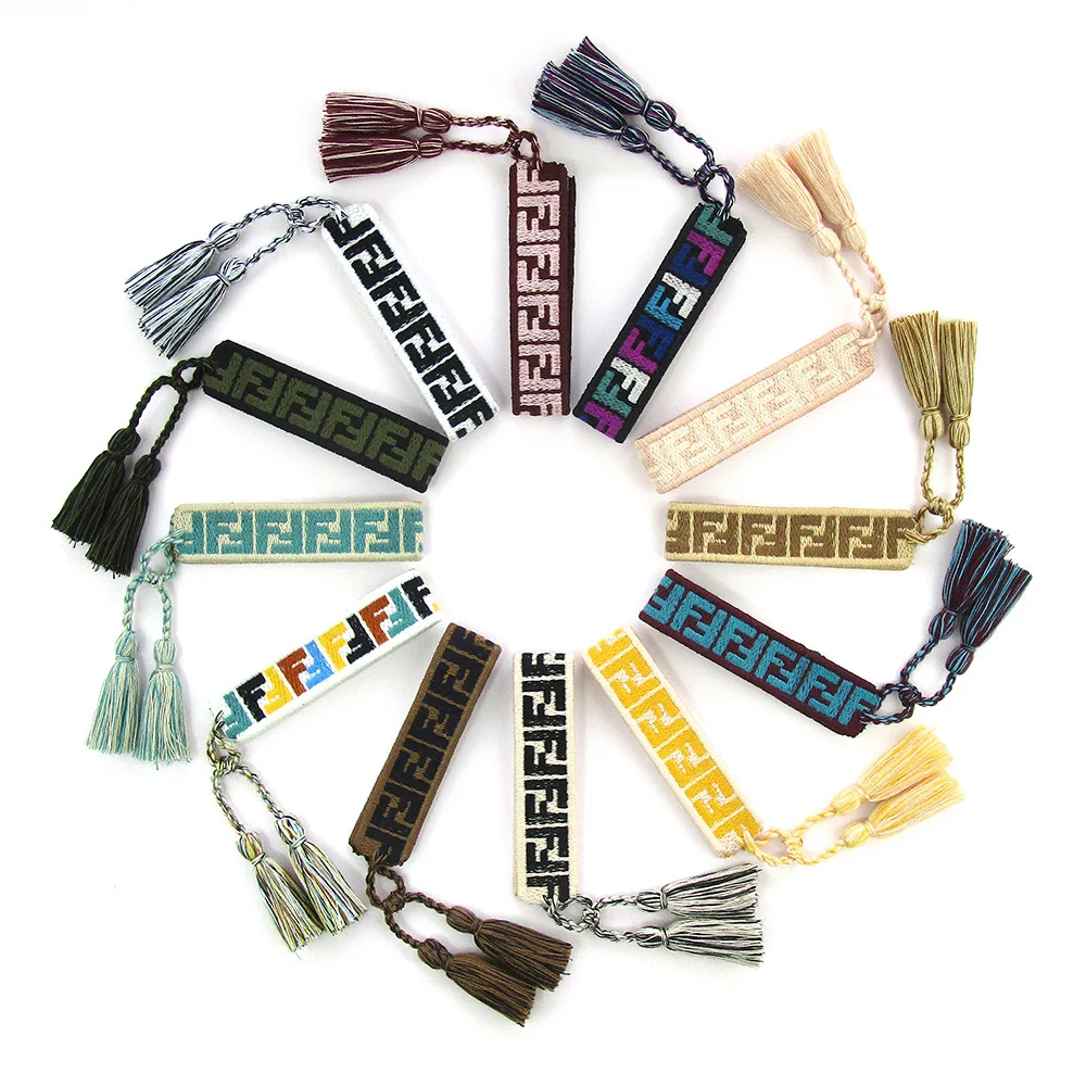 

NUNCAD Boho Embroidered Pattern Wrist Braided Bracelet Braided Bracelet Wholesale Tassel Bracelet Women