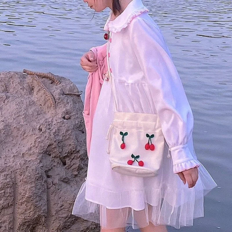 

Chiffon Patchwork Midi Dresses Japanese Sweat Girls Robe Preppy Style Outfit White Kawaii Lolita Dress Women Long Sleeve