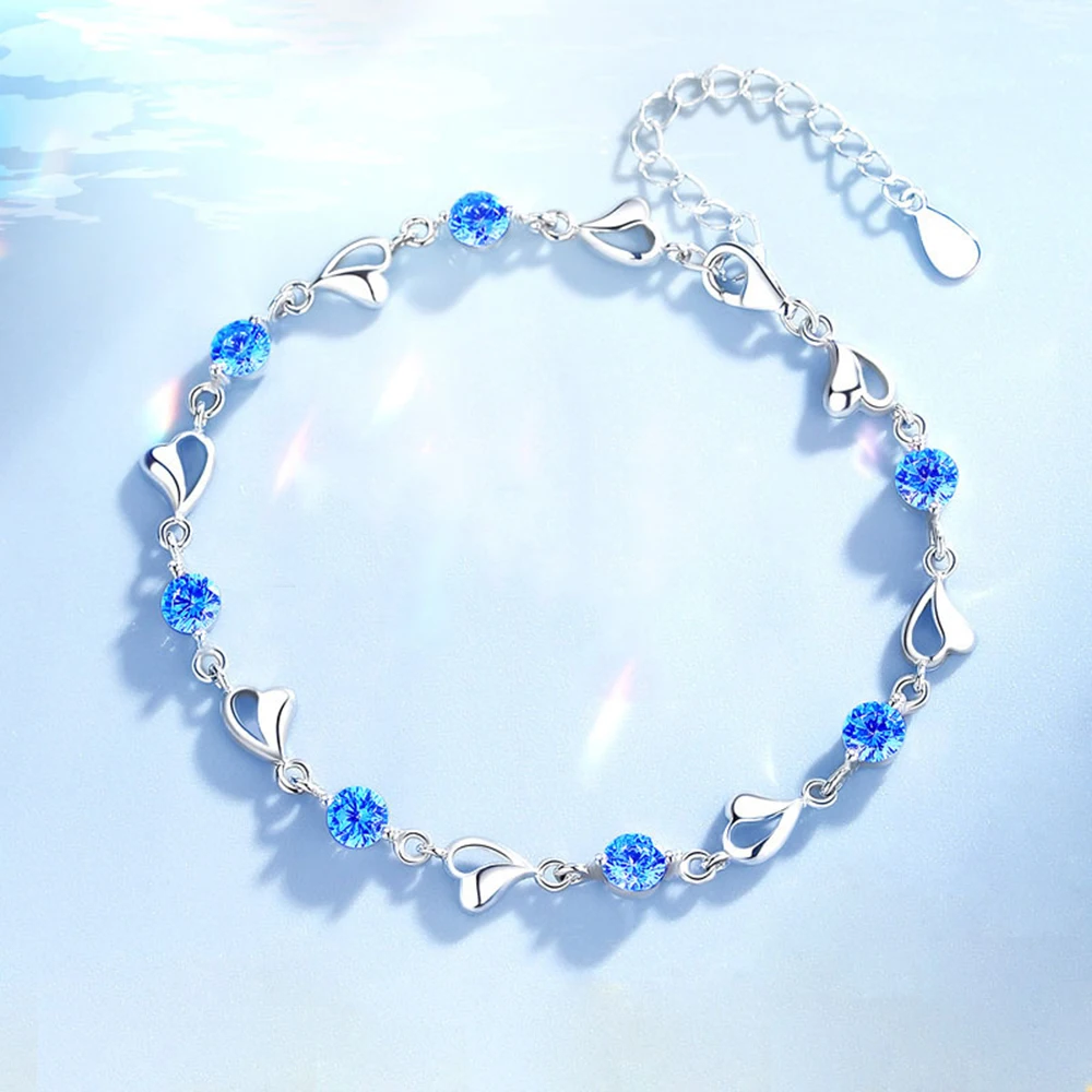

2022 Adjustable Opening Luxury Ocean Heart Bracelet For Women Female Fashion Blue Diamond Bracelet Gift Jewelry Wholesale New