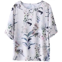 chiffon blouse 2022 summer womens short sleeve floral tops female o neck loose pullover tops printed t shirt