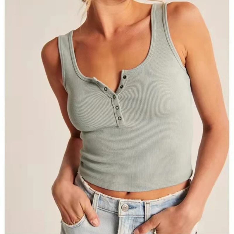 

Summer Women Thread Cotton T-Shirt Femal Knit Casual Backless Sexy Vest Tight Short Single Bottomed Shirt Top Small Deer AF-1
