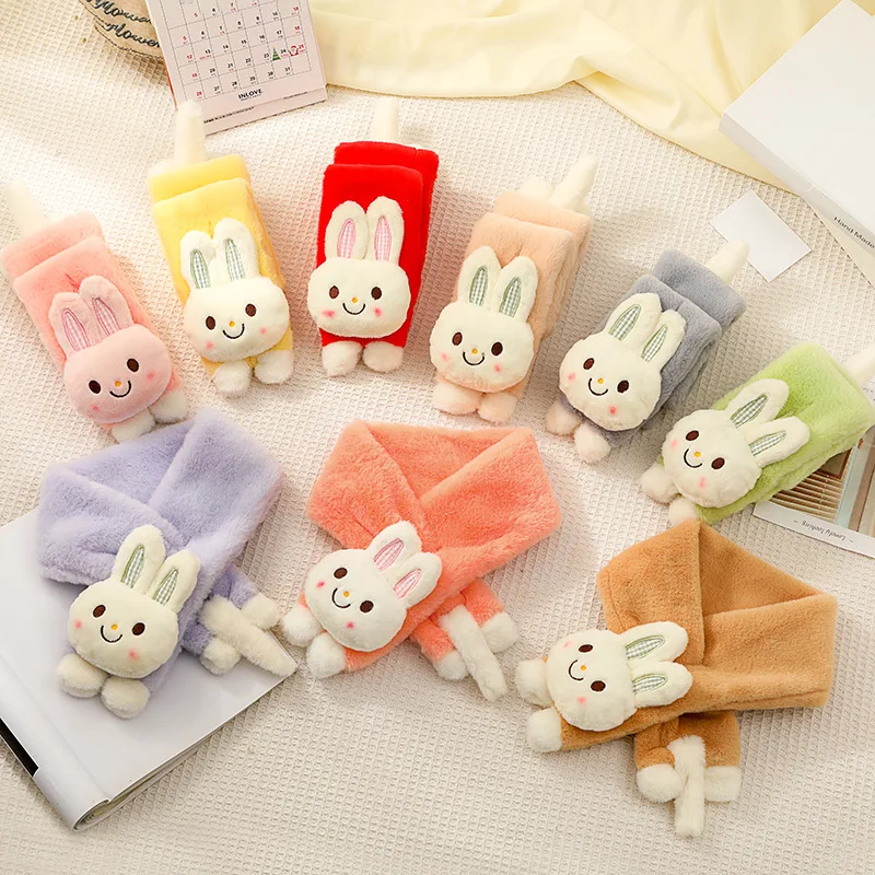 

Cute Bunny Child Scarfs for Girls Boys Faux Fur Thicken Winter Scarves Kids Plush Neck Warmer Babies Accessories Gifts 2-8 Years