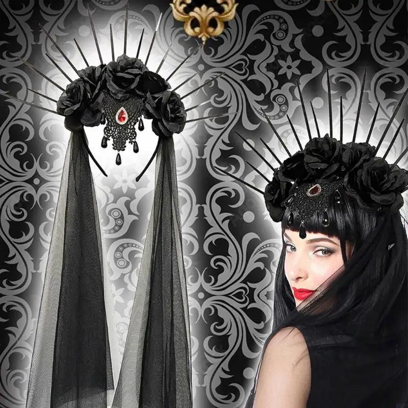 A9BF Хэллоуин длинная вуаль корона День повязки на голову мертвого готического