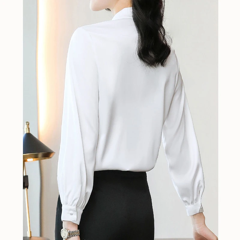 Женская шифоновая рубашка с длинным рукавом Элегантная блузка из искусственного