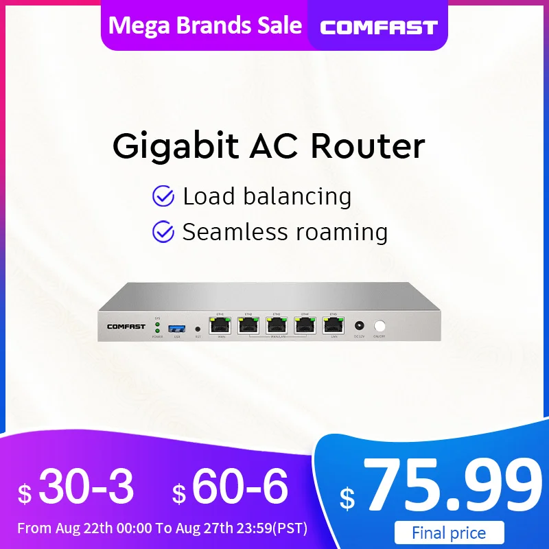 COMFAST CF-AC50 Gigabit Wifi AC Router Enterprise Gateway Seamless Roaming/ Multi WAN/Load Balance QoS PPPoE 4 Wan LAN Port Rout