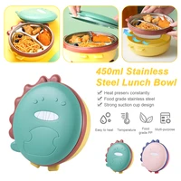 450ml lunch box baby heated bowl stainless steel lining for kids dinosaur divided plate with lid toddlers self feeding bowl