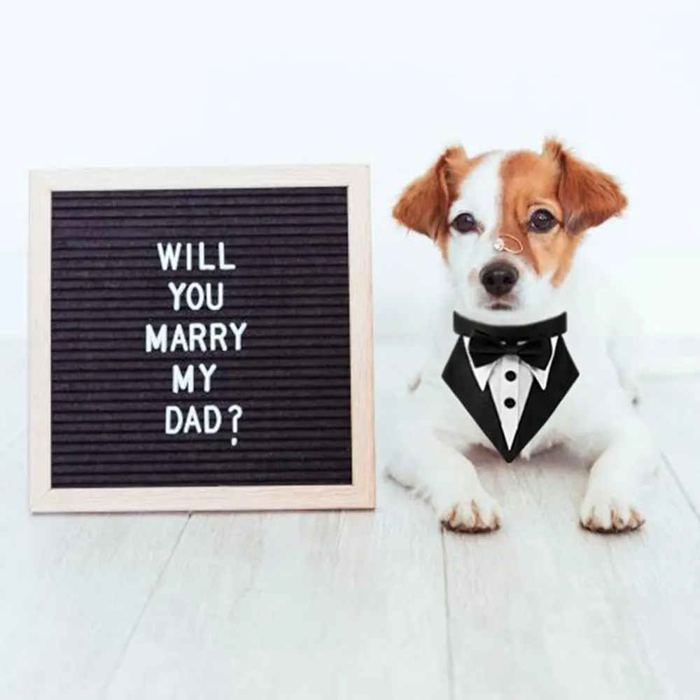Dog Wedding Bandana Adjustable Formal Tuxedo Bandanas with Bowtie Medium Large Dog Costume Pets Scarf for Wedding Party Gift
