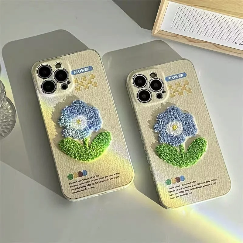 Iphone14/13/12/11pormax Mobile Phone Protective Case All-Inclusive Trendy Small Fresh Three-Dimensional Flower Plush Pattern
