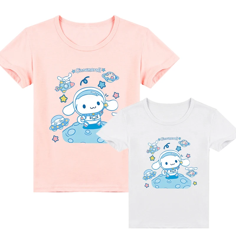 

Детская Милая футболка Sanrio, топы с аниме Cinnamonroll, Мультяшные Детские хлопковые футболки с коротким рукавом для мальчиков и девочек, высококачественные летние подарочные футболки