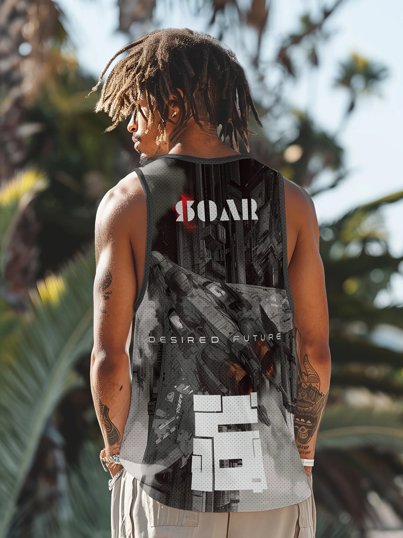 Жилет мужской летний с принтом воина и дракона безрукавка для отдыха спорта