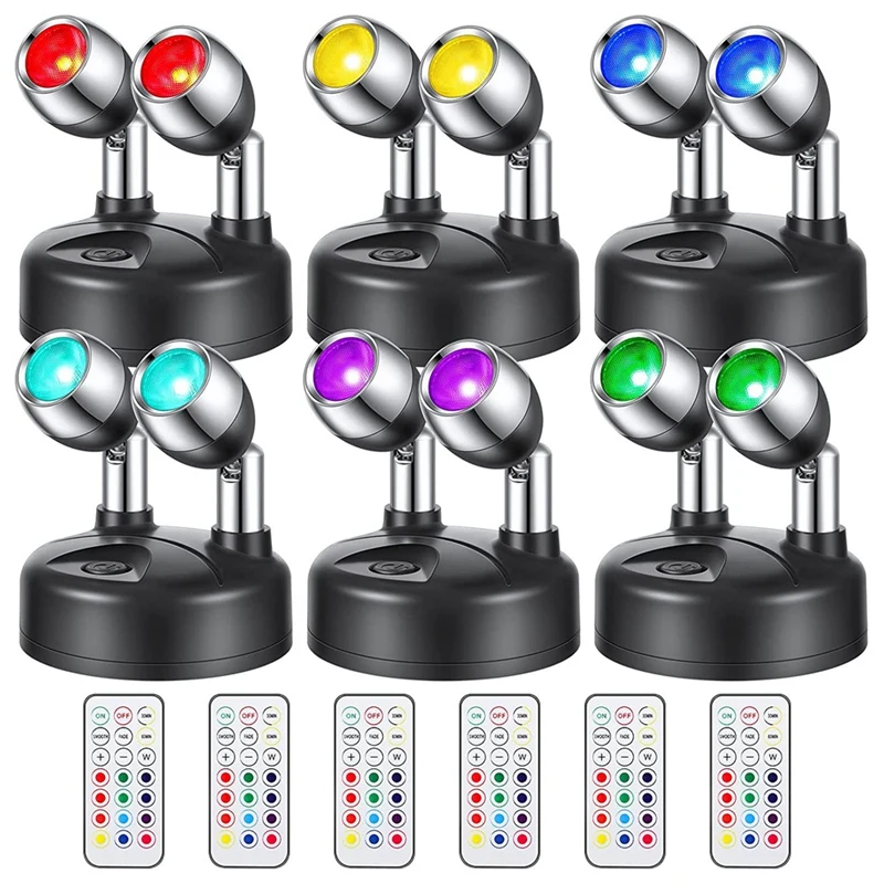 

6Pcs 13 Color Uplighting Indoor Dual Head Wireless LED Spotlight RGB LED Accent Lights With Remote B