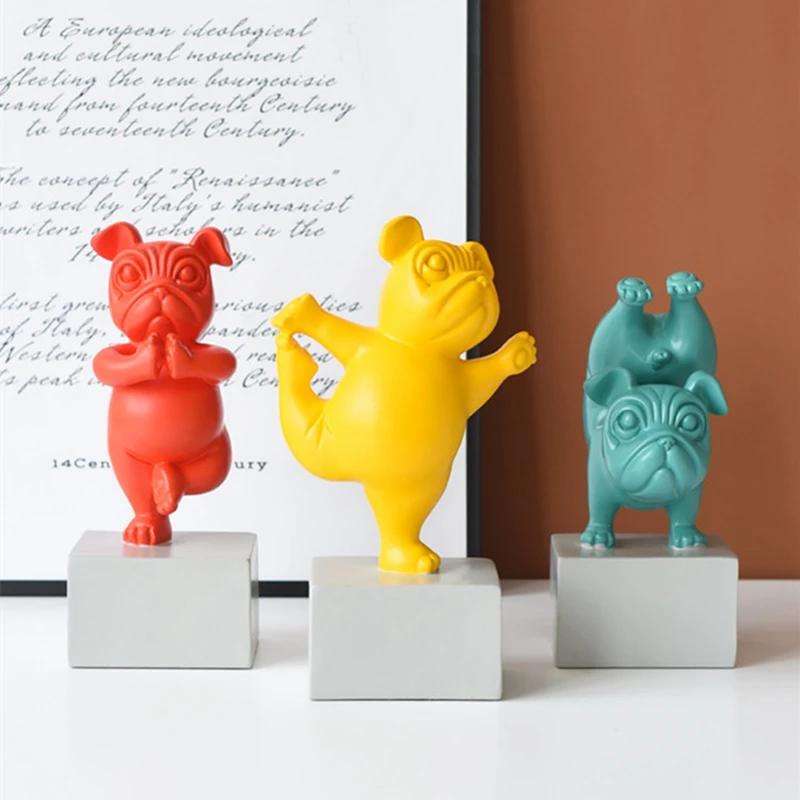 

Красивая статуя французского бульдога для йоги, Скандинавская мультяшная скульптура с животными, Декор для дома и гостиной, статуэтки из см...