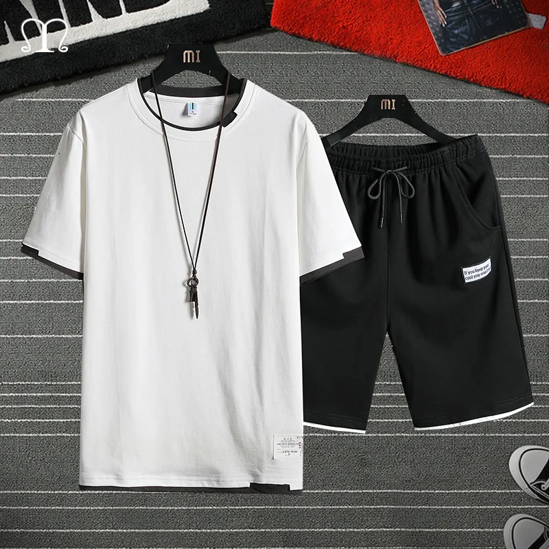 

Man Tracksuits 2022 Fashion Mens Spring Brand Clothing T shirt Shorts Short Sleeve Jogging Suits Streetwear Male Sweatsuit 4XL