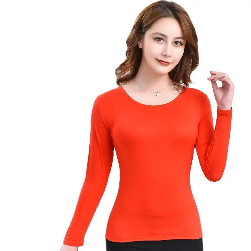 

Winter Solid Color Long Sleeve Bottoming Shirt Women's Round Neck Large Size Close-fitting Joker Modal T-shirt Jacket Thin