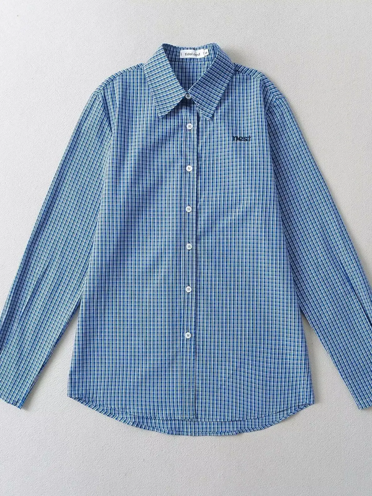 Осень/зима с лацканами 024 синяя клетчатая однобортная рубашка длинными рукавами