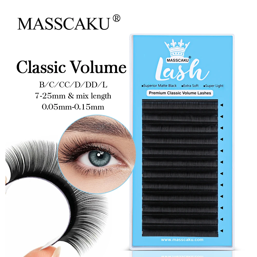 

High Quality 12Lines Masscaku Natural Soft Individual Eyelashes Wholesale Faux Mink Lash Extension Trays Classic Lashes Cilios