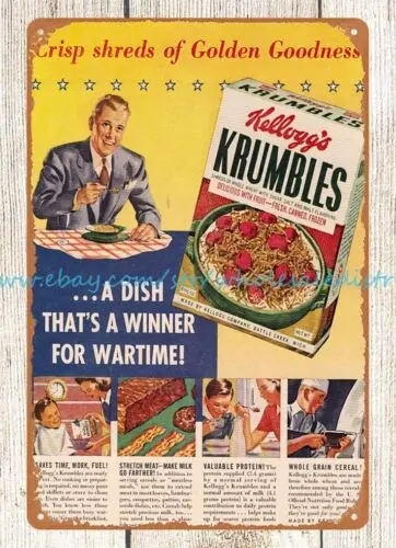 1930s kellogg's krumbles Хрустящие шрепсы хлопьи завтраки металлический жестяной знак