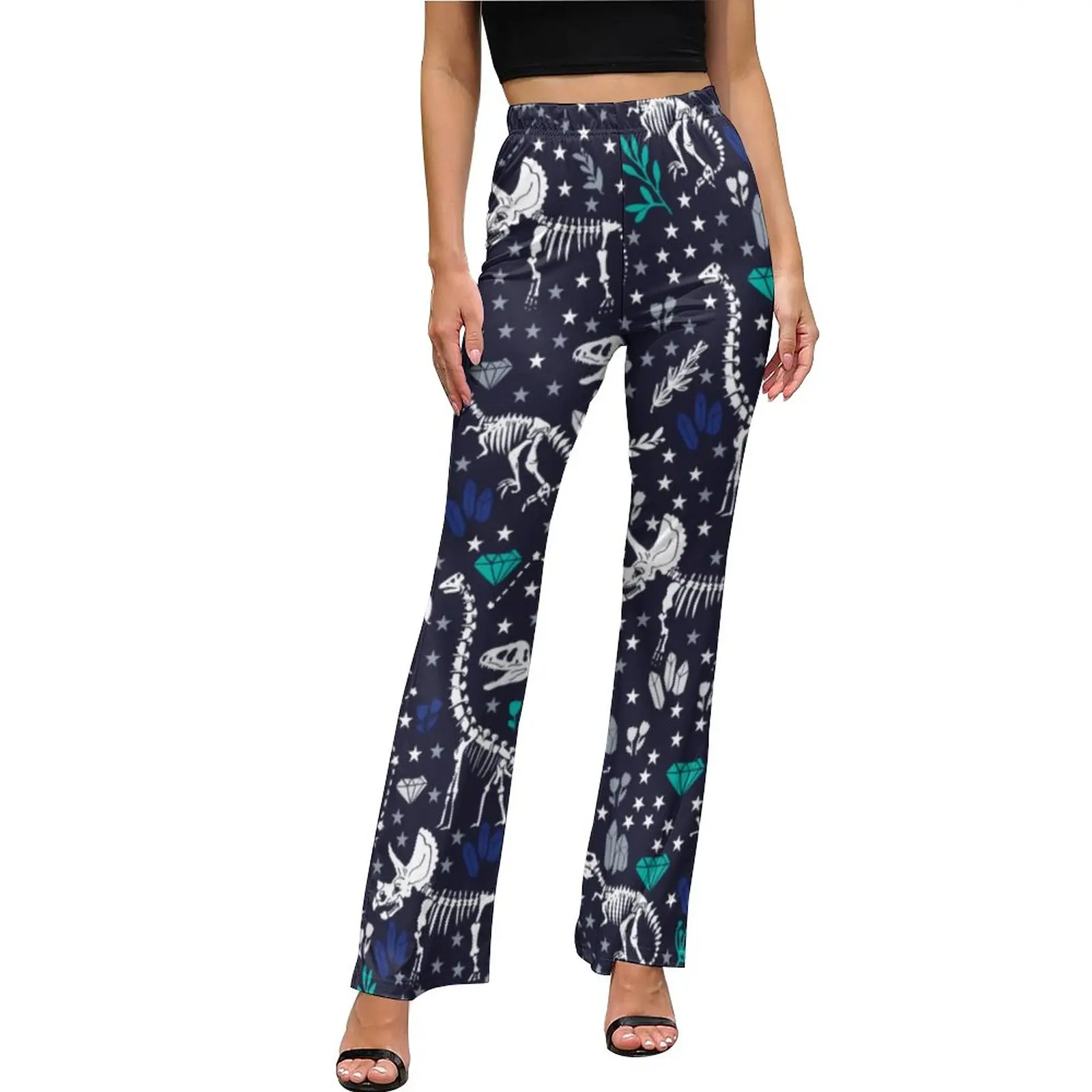 

Dinosaur Skeleton Pants Cute Animal Print High Waisted Casual Flared Trousers Summer Graphic Aesthetic Pants Gift