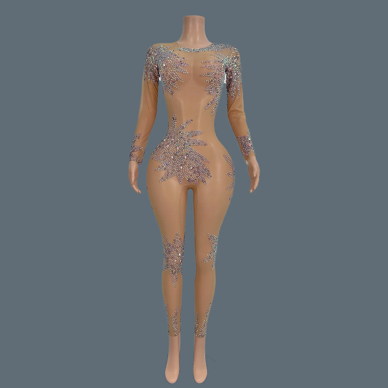 Сексуальный прозрачный облегающий комбинезон женский уличный фиолетовый костюм